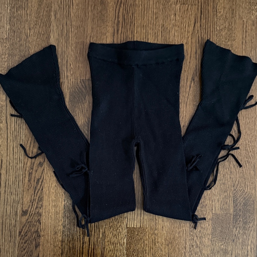 Black Ribbed Knit Set with Side Tie Detail